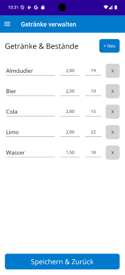 Screenshot der Inventur-Seite