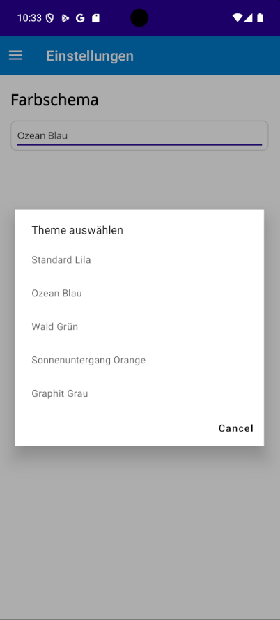 Screenshot der Einstellungen