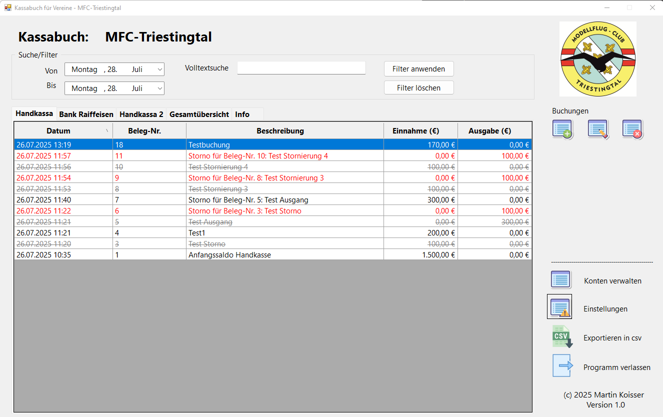 Vorschau der Kassaverwaltung