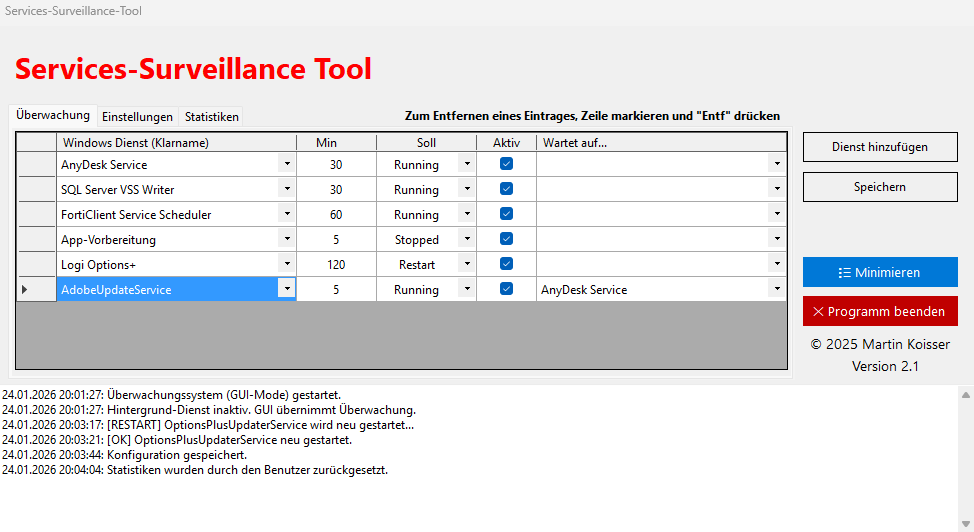 Vorschau Services-Surveillance Tool