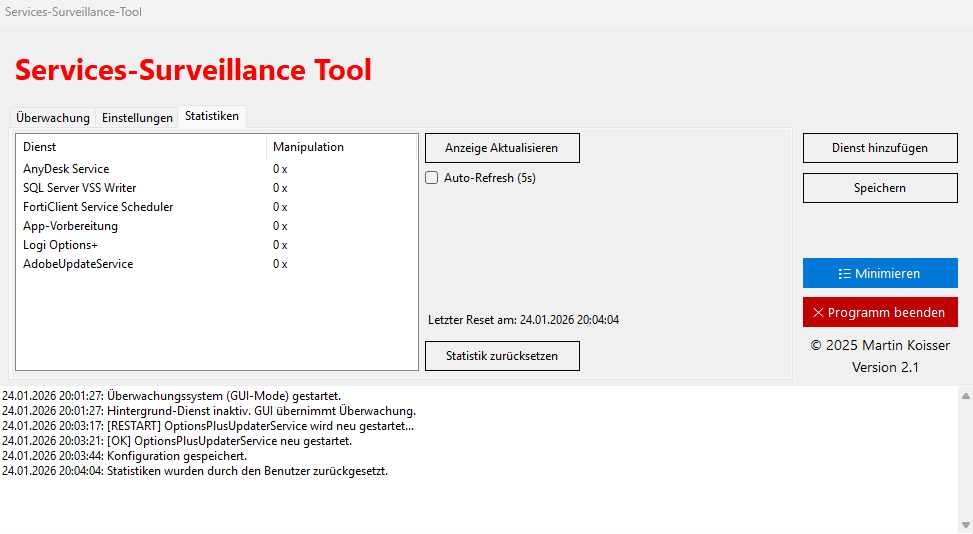 Registerkarte Statistiken